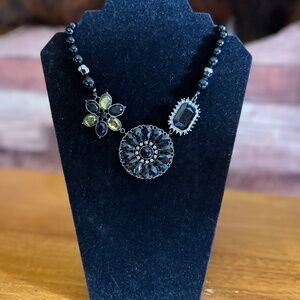 Black & Yellow Beaded Statement Necklace w/Crystal Accents